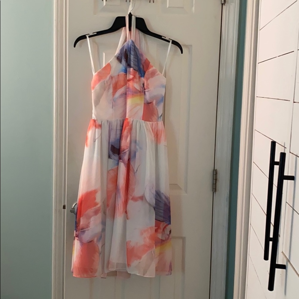 Watercolor halter cocktail dress